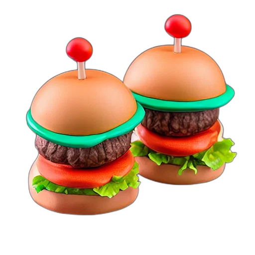 food, 3d render, photorealistic, concept art, pixel art, hamburger, nendoroid, figurine transparent PNG cut-out