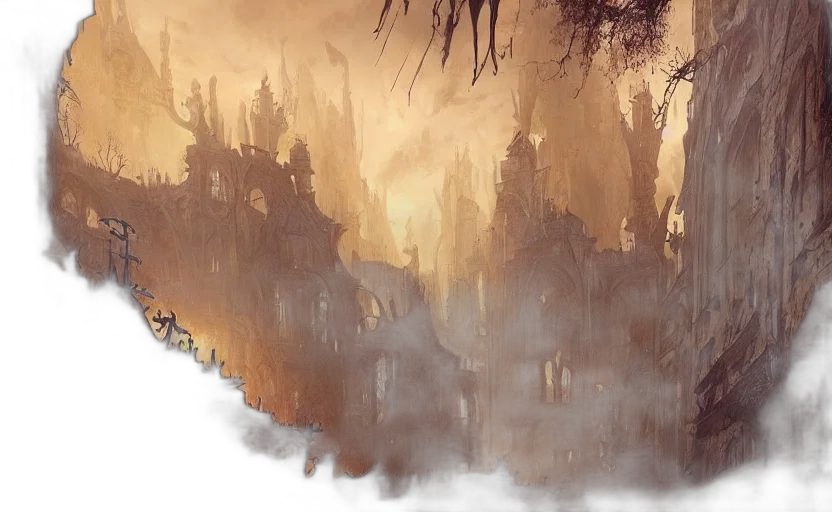 tree, concept art, fantasy art, watercolor, comic book art, fog, forest, underwater transparent PNG cut-out