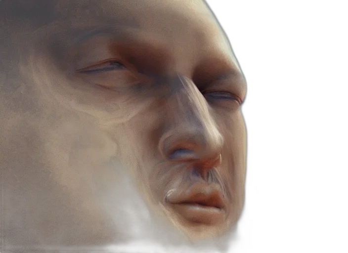 face, mask, creature, photorealistic, 3d render, concept art, vaporwave, fog transparent PNG cut-out