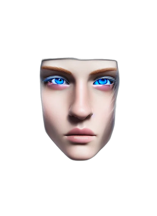 face, mask, jewelry, robot, 3d render, photorealistic, concept art, vaporwave transparent PNG cut-out