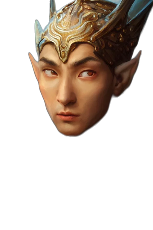 face, mask, crown, staff, fantasy art, concept art, 3d render, photorealistic transparent PNG cut-out