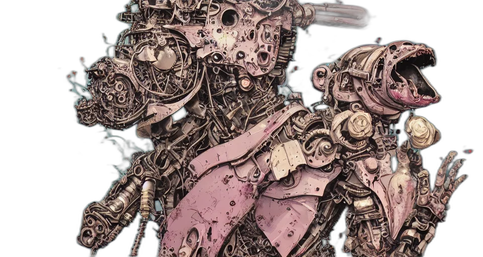 robot, weapon, concept art, cyberpunk, comic book art, 3d render, retro, biomechanical transparent PNG cut-out