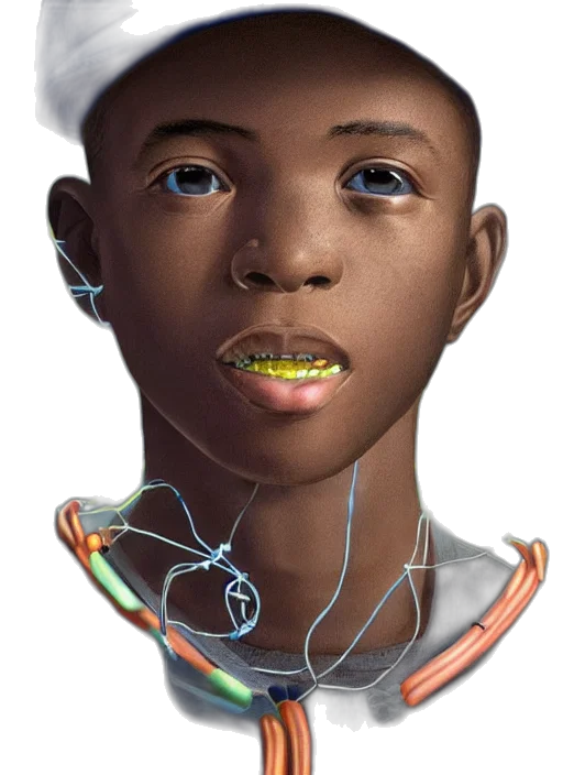 face, jewelry, robot, photorealistic, concept art, 3d render, cyberpunk, portrait transparent PNG cut-out