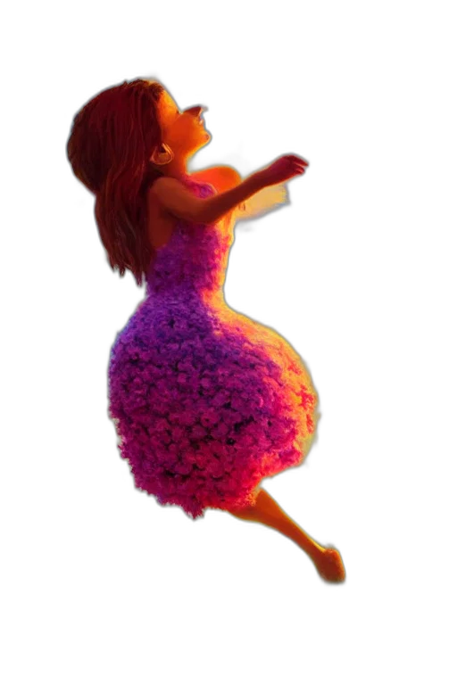 dress, flower, robot, 3d render, cartoon, concept art, pixel art, neon lights transparent PNG cut-out
