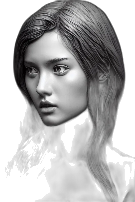 face, hair, crown, photorealistic, fantasy art, pencil sketch, oil painting, monochrome transparent PNG cut-out