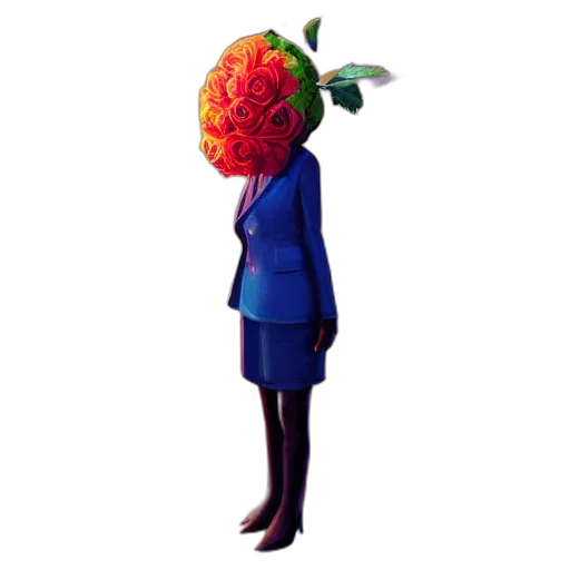 crown, flower, staff, jacket, concept art, pixel art, 3d render, vaporwave transparent PNG cut-out