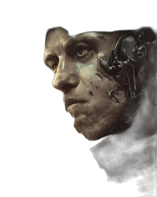 face, robot, mask, concept art, photorealistic, fantasy art, cyberpunk, rugged transparent PNG cut-out
