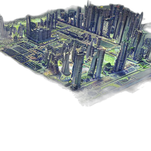 building, robot, 3d render, concept art, cyberpunk, pixel art, city street, fog transparent PNG cut-out
