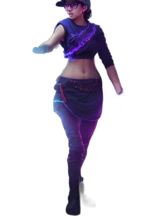 jacket, staff, weapon, dress, concept art, cyberpunk, 3d render, vaporwave transparent PNG cut-out