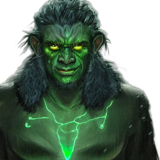 concept art, fantasy art, comic book art, green, older, half, orc, shaman transparent PNG cut-out