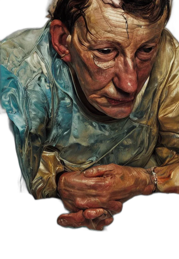 face, jacket, oil painting, photorealistic transparent PNG cut-out