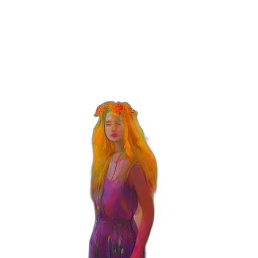 dress, creature, staff, hair transparent PNG cut-out