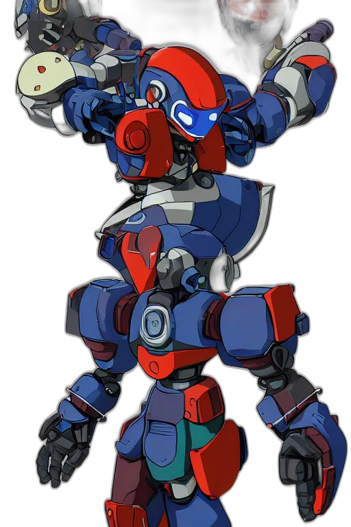robot, weapon, concept art, pixel art, 3d render, anime, blue, boss transparent PNG cut-out
