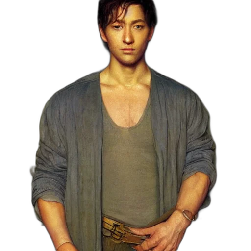 jacket, weapon, staff, photorealistic transparent PNG cut-out