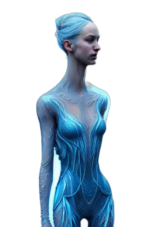 dress, robot, creature, hair, 3d render, concept art, cyberpunk, fantasy art transparent PNG cut-out