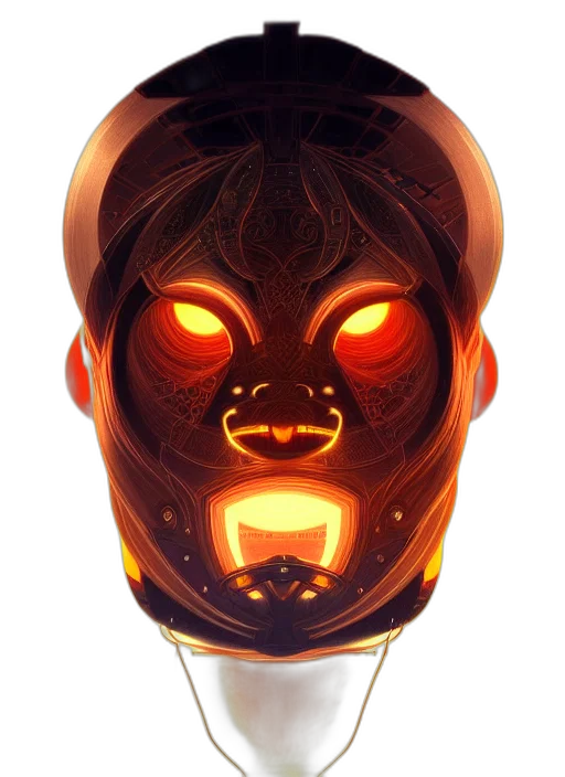 mask, face, creature, robot, concept art, 3d render, fantasy art, cyberpunk transparent PNG cut-out