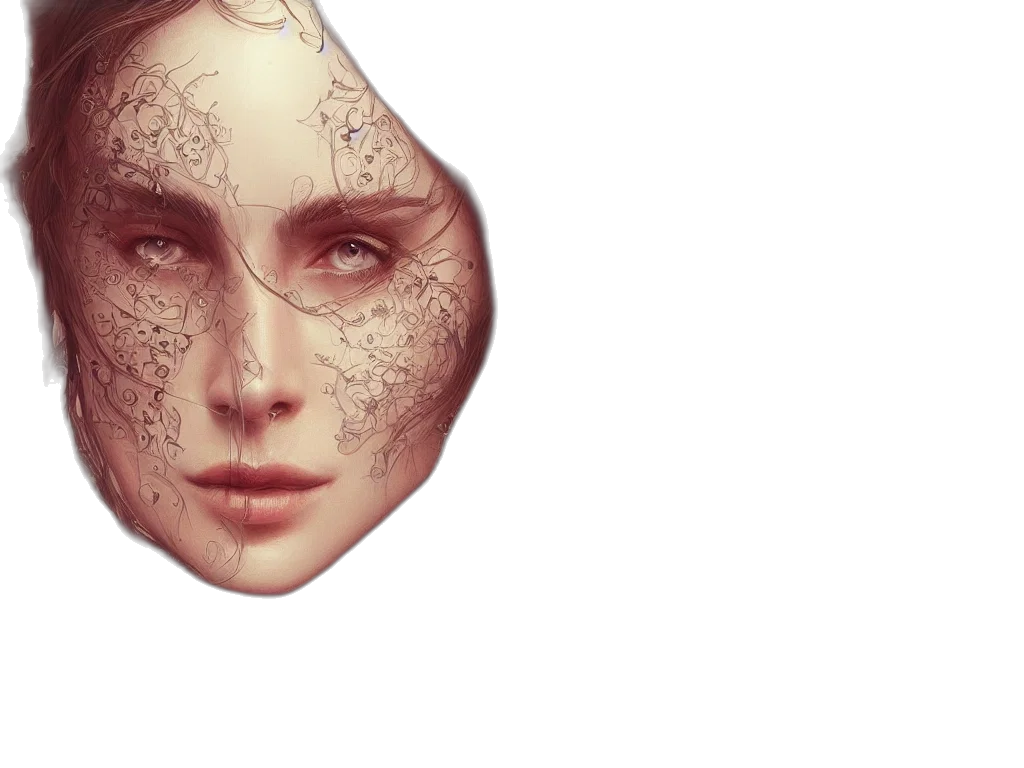 face, mask, crown, jewelry, photorealistic, fantasy art, concept art, 3d render transparent PNG cut-out