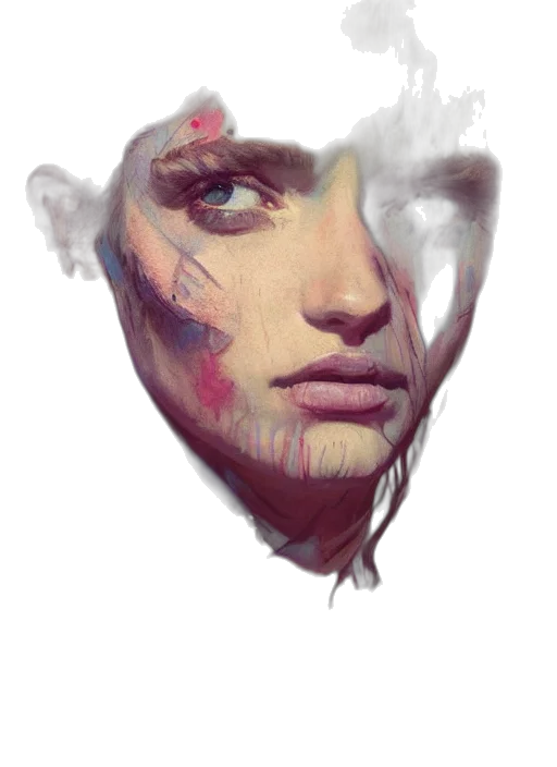 face, mask, creature, hair, photorealistic, fantasy art, concept art, watercolor transparent PNG cut-out