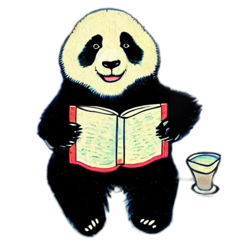animal, pixel art, concept art, cute, panda, reading, blue, background transparent PNG cut-out