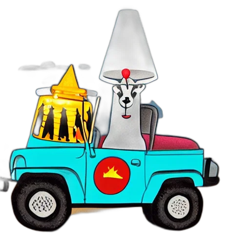 hat, staff, car, concept art, cartoon, fire, illustration, llama transparent PNG cut-out