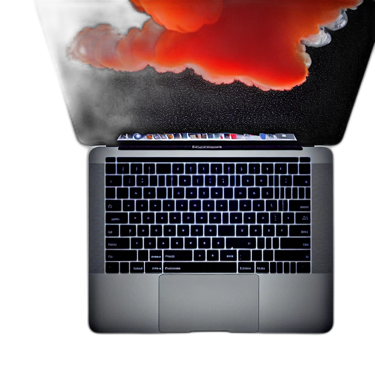 3d render, outer space, photo, portrait, macbook, disintegration, dust, smoke transparent PNG cut-out