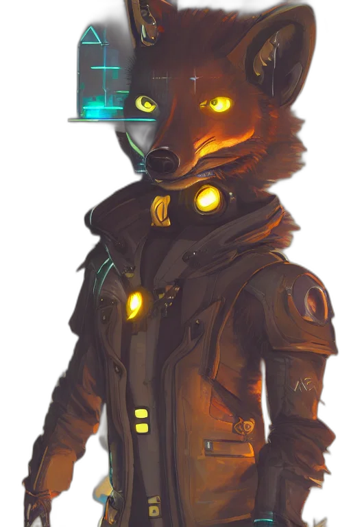 mask, staff, jacket, robot, concept art, cyberpunk, fantasy art, pixel art transparent PNG cut-out
