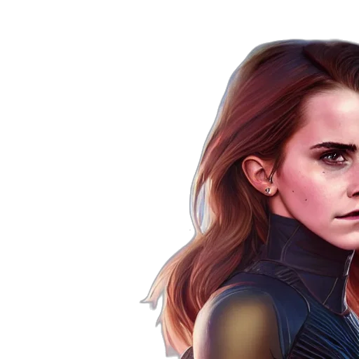 comic book art, concept art, fantasy art, photorealistic, portrait, emma, watson, wearing transparent PNG cut-out