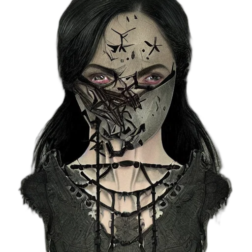 mask, face, dress, creature, concept art, comic book art, fantasy art, pixel art transparent PNG cut-out