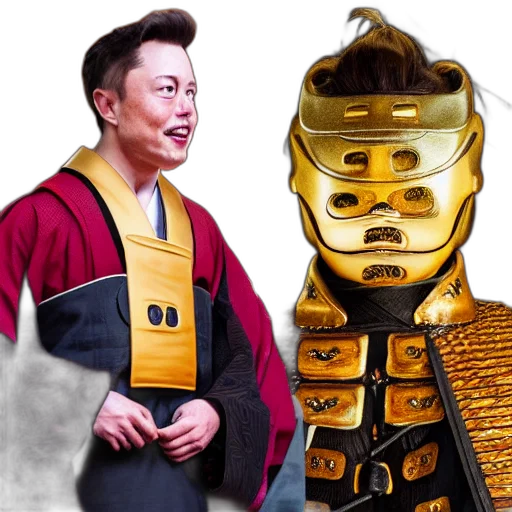 golden, elon, musk, dressed, samurai, halloween, high, resolution transparent PNG cut-out