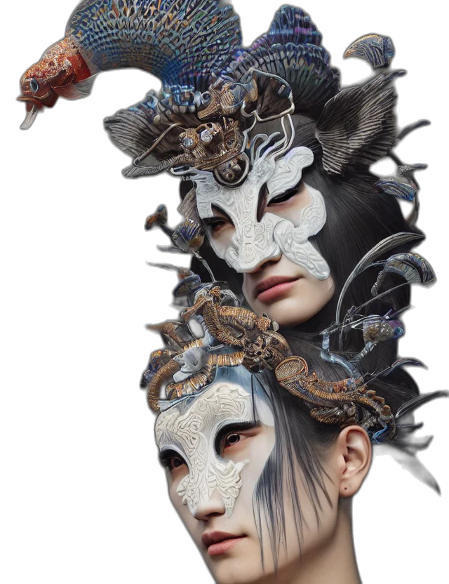 mask, face, crown, jewelry, concept art, fantasy art, photorealistic, 3d render transparent PNG cut-out
