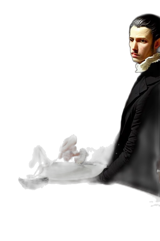 face, jacket, staff, photorealistic transparent PNG cut-out