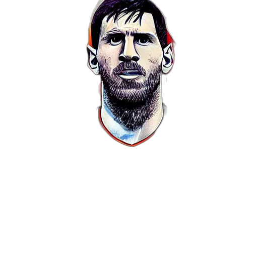 face, photorealistic, pixel art, cartoon, watercolor, peripheral, lobotomy, messi transparent PNG cut-out