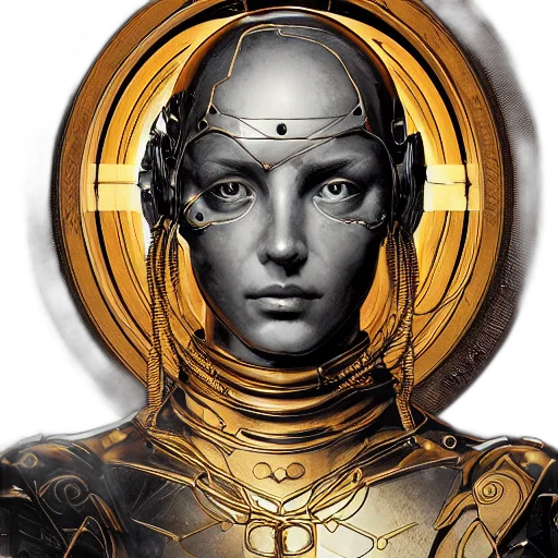 robot, face, jewelry, crown, concept art, photorealistic, fantasy art, 3d render transparent PNG cut-out