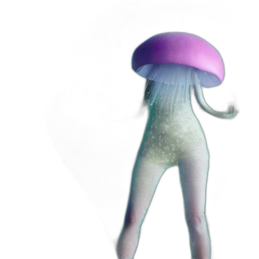 hat, creature, umbrella, hair, concept art, 3d render, vaporwave, fantasy art transparent PNG cut-out