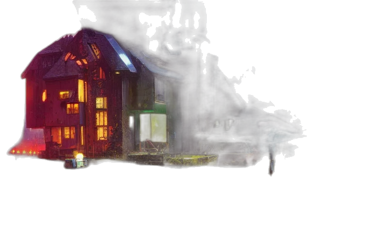 building, concept art, watercolor, fantasy art, photorealistic, fog, night, rain transparent PNG cut-out