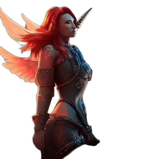 concept art, fantasy art, comic book art, 3d render, red, woman, unicorn, hybrid transparent PNG cut-out