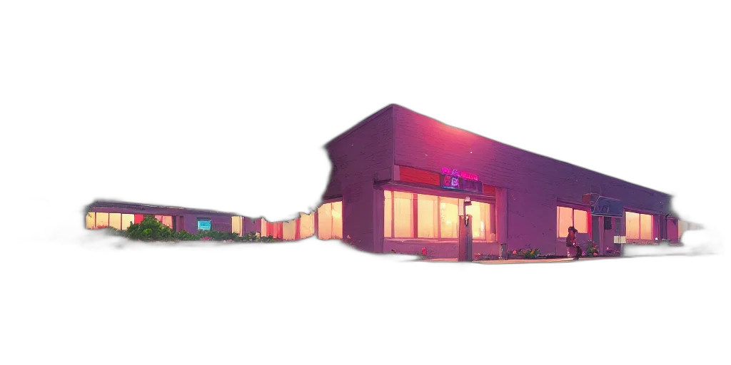 building, vaporwave, concept art, 3d render transparent PNG cut-out