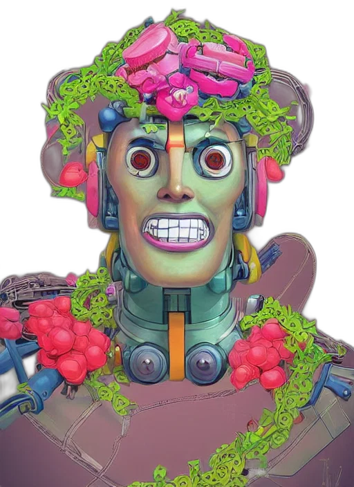 robot, face, mask, crown, concept art, vaporwave, 3d render, cyberpunk transparent PNG cut-out