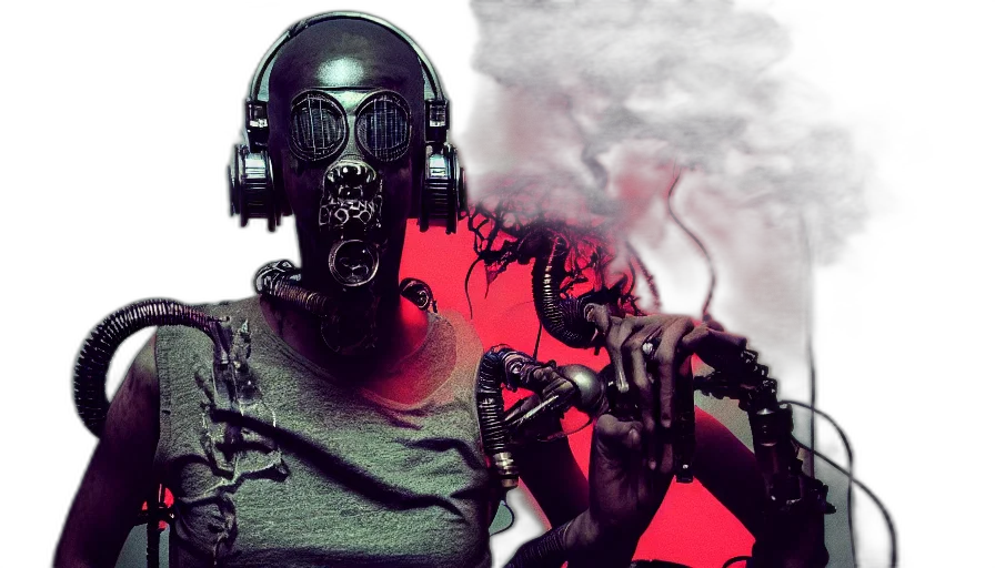 mask, robot, cyberpunk, concept art, comic book art, 3d render, grunge, diesel transparent PNG cut-out