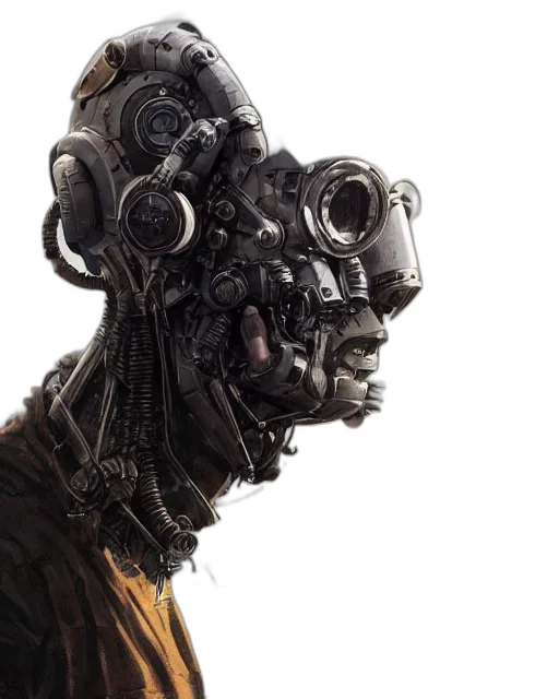robot, mask, face, creature, cyberpunk, concept art, 3d render, photorealistic transparent PNG cut-out