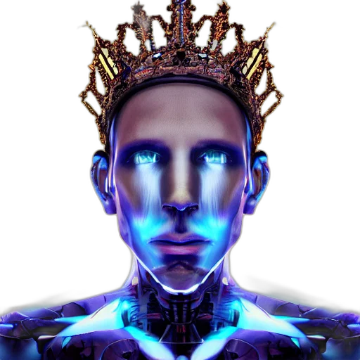 crown, robot, face, mask, cyberpunk, 3d render, concept art, photorealistic transparent PNG cut-out