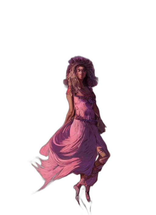 dress, creature, staff, hair, concept art, fantasy art, watercolor, pixel art transparent PNG cut-out