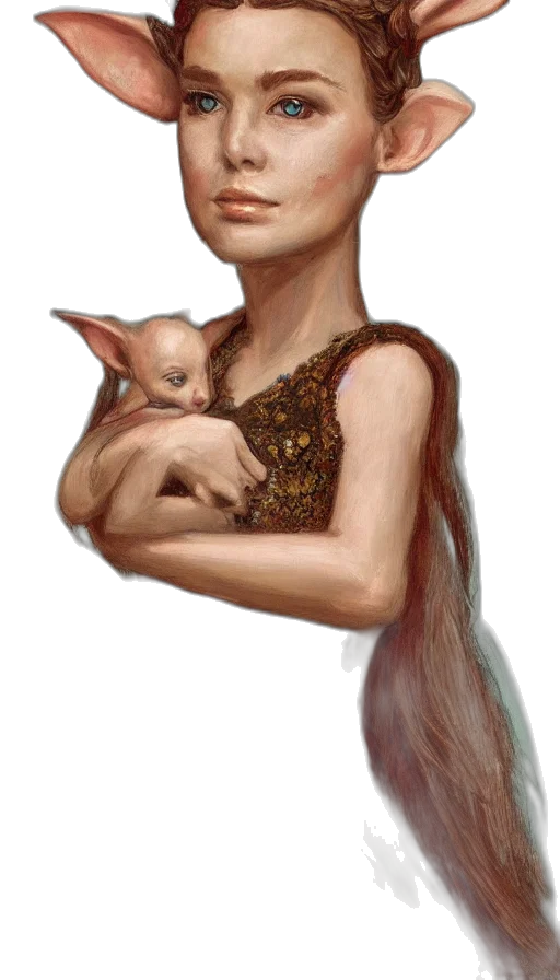 animal, creature, dress, face, fantasy art, concept art, oil painting, watercolor transparent PNG cut-out