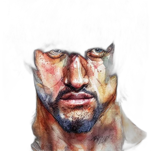 face, mask, jacket, watercolor, photorealistic, oil painting, concept art, red transparent PNG cut-out