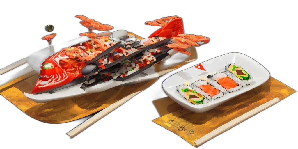concept art, 3d render, photorealistic, airplane, made, sushi, artstation, trending transparent PNG cut-out