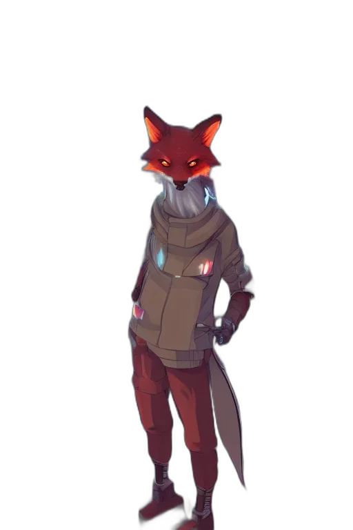 jacket, staff, creature, animal, concept art, cyberpunk, fantasy art, pixel art transparent PNG cut-out