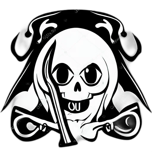 staff, monochrome, vector, illustration, cute, grim, reaper, big transparent PNG cut-out