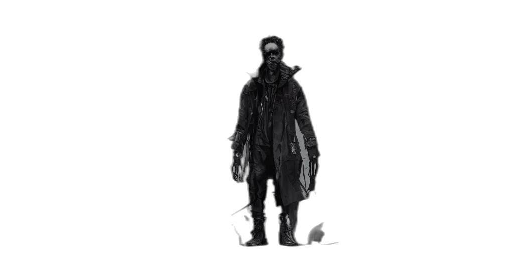 mask, jacket, creature, staff transparent PNG cut-out
