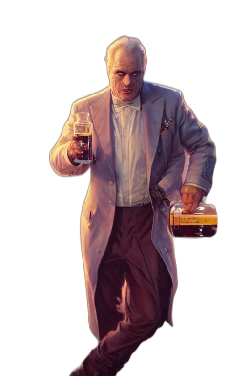 jacket, bottle, staff, face, concept art, pixel art, photorealistic, cyberpunk transparent PNG cut-out