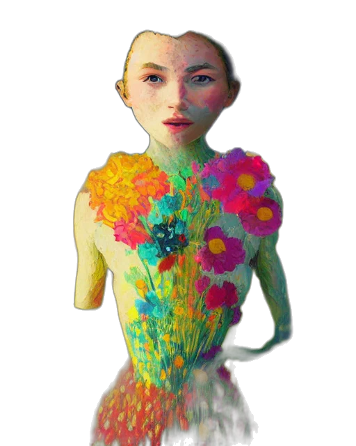 dress, flower, robot, creature transparent PNG cut-out